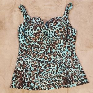 Beach Diva Leopard Print Blue Swim Top Size 16 Tankini